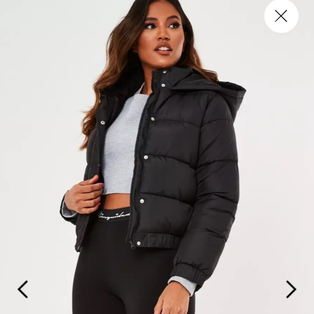 Missguided petite black hooded puffer jacket